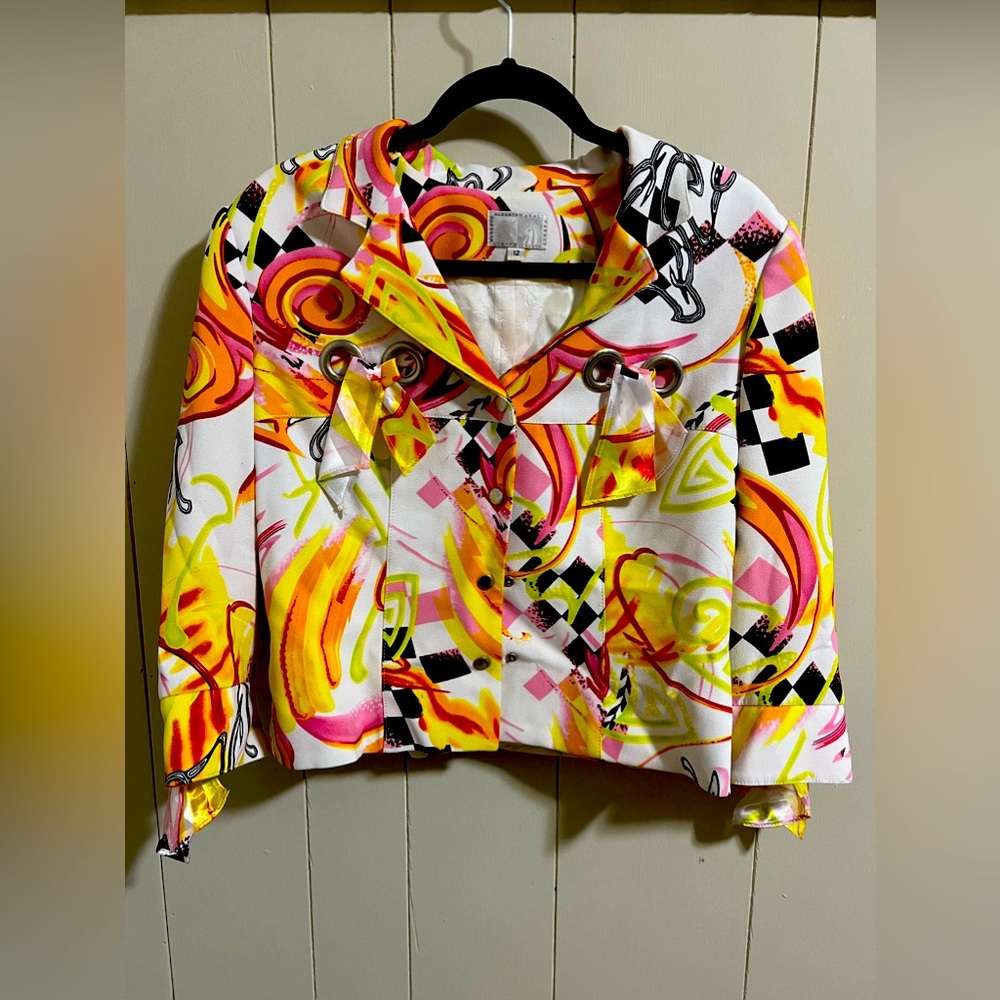 Alberto Makali jacket size 12 designer graffiti bold statement colorful yellow